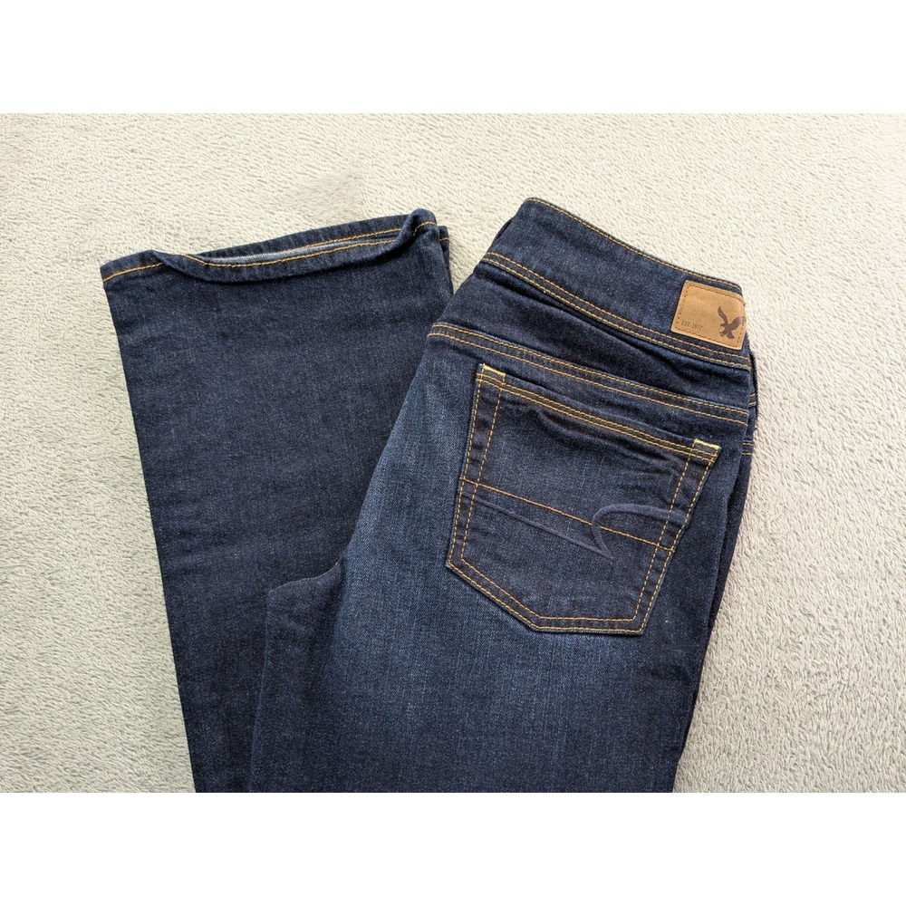 American Eagle Kick Boot Stretch Jeans Dark Wash Blue Denim Womens 8 Short